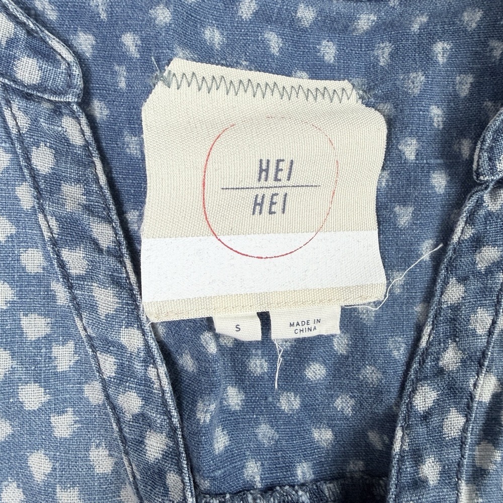 Anthropologie Hei Hei Romper Sz Small Dottie Chambray 100% Linen Cottage Summer - Picture 3 of 8
